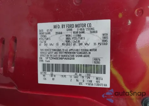 2008 Ford Ranger Fx4 Off-Road/Sport/Xlt z USA, uszkodzony, nr VIN 1FTZR45E98PA09209